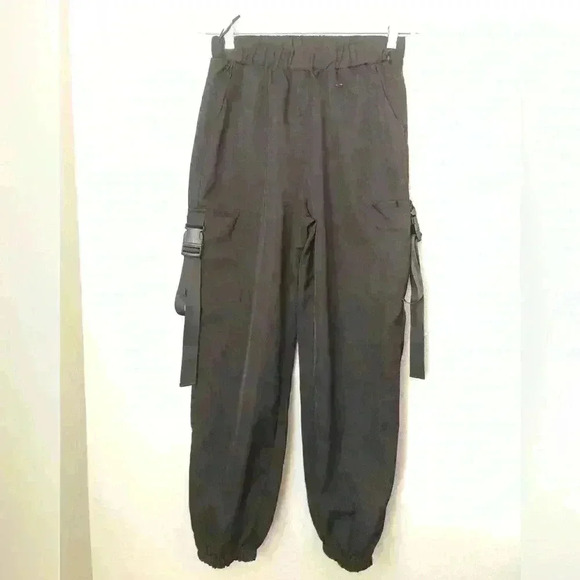 CosPlay Black Strap Pocket Pants Cuffed Bottom Polyester XS - Picture 2 of 10